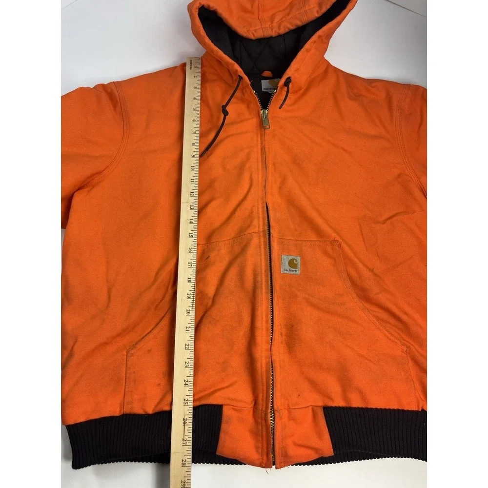 Vintage Carhartt Jacket J140 BLZ Orange Mens XL Quilt Lined Hood Blaze USA Made